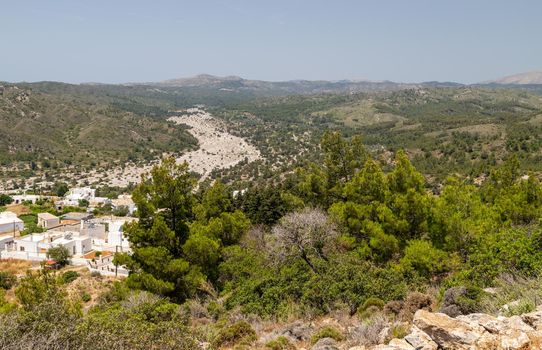 High angle view at the village Asklipio on Rhodes island, Greece