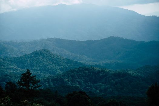 Overlapping mountains and fog