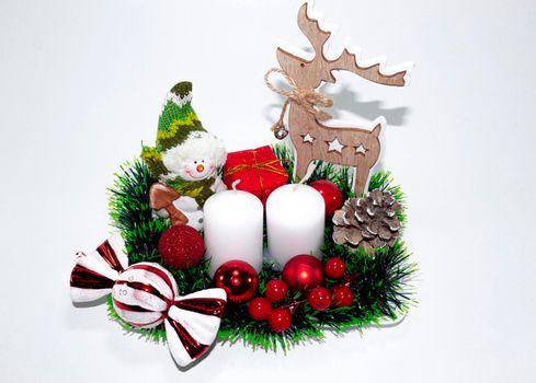 Homemade Christmas decorations with candy and candles