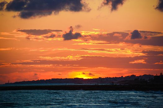 background sunset on the sea in Italy