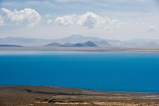 A lake in the Himalayas. Tibet, a large lake in the highlands.