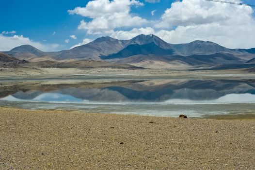 A lake in the Himalayas. Tibet, a large lake in the highlands.