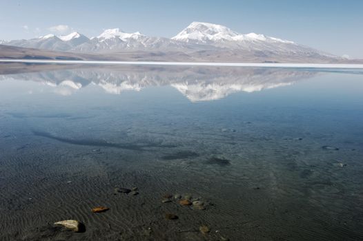 A lake in the Himalayas. Tibet, a large lake in the highlands.