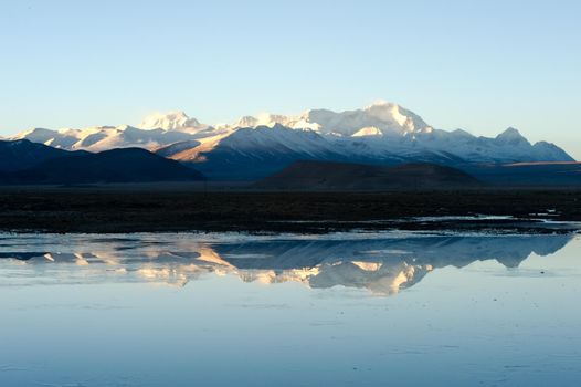 A lake in the Himalayas. Tibet, a large lake in the highlands.