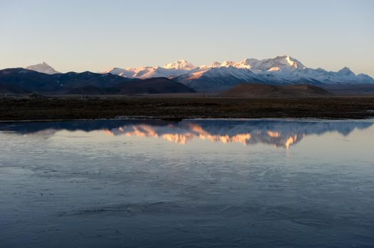 A lake in the Himalayas. Tibet, a large lake in the highlands.