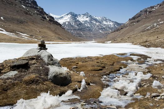 A mountain river in Tibet. The waters of the Himalayas.