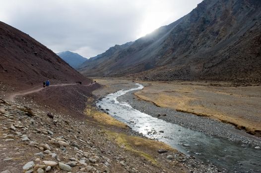 A mountain river in Tibet. The waters of the Himalayas.