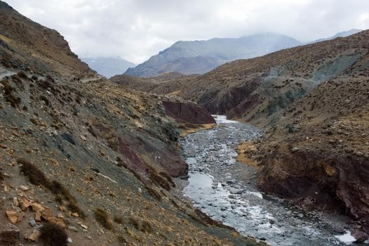 A mountain river in Tibet. The waters of the Himalayas.