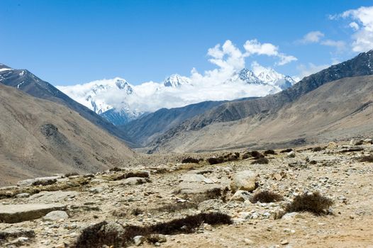 Mountains of the Himalayas, young beautiful high mountains of Tibet.