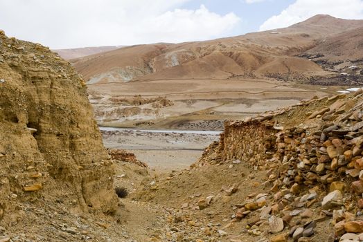 Old dilapidated buildings in Tibet. Ruins