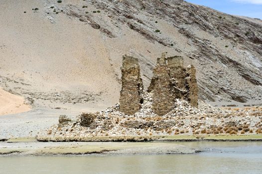 Old dilapidated buildings in Tibet. Ruins