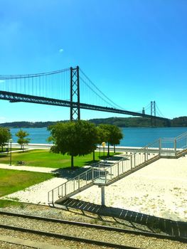 View of the bridge, summer day, Lisbon, Portugal