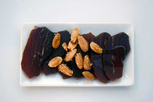 Cured brown tuna, almonds and olive oil, Spain