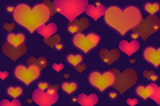 Multicolored different hearts, dark violet background