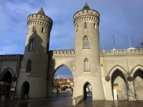 Arc entrance between two towers, Nauen Gates, Potsdam, Germany