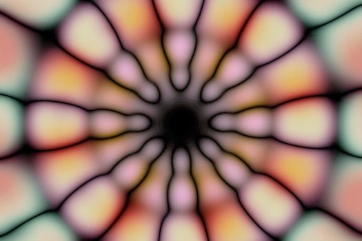 Pink, blue, orange, yellow and black pastel radial circle light pattern