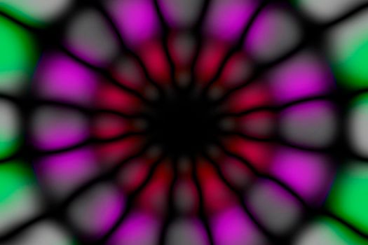 Red, green, violet, grey and black radial circle pattern