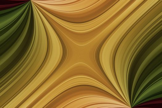 Yellow, green and red diagonal curved lines, abstract background with fan effect