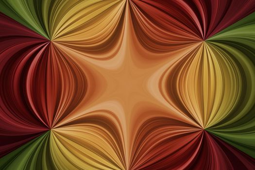 Red, orange, yellow, green curved rounded lines with flower effect, bright abstract background