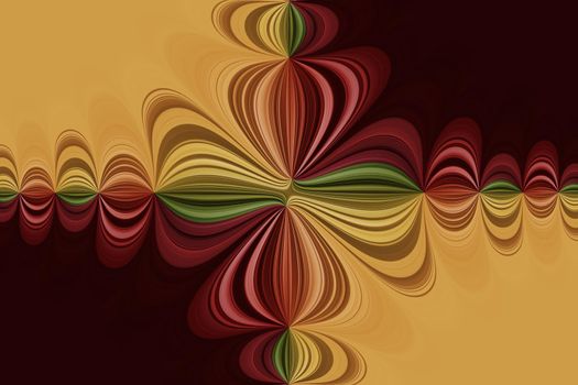 Red, orange, yellow, green curved lines in a cross shape, bright abstract background