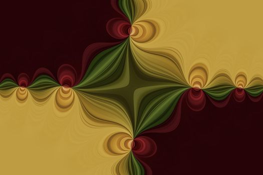 Red, orange, yellow, green curved gently lines in a cross shape, bright abstract background