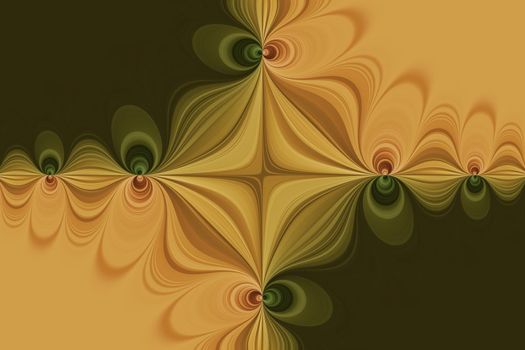 Yellow and green curved gently lines with flowers effect, soft abstract background