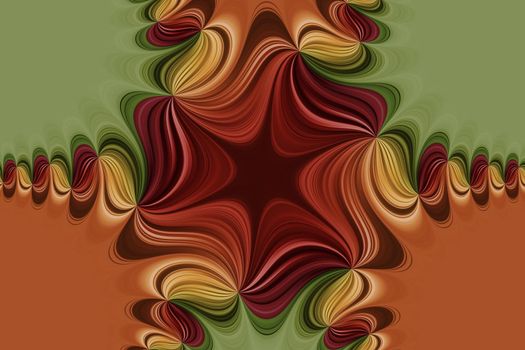 Red, orange, yellow, light green curved lines with star in the middle, abstract decorative background, seamless pattern