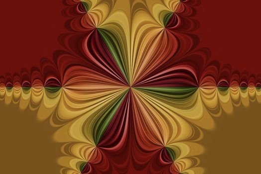 Red, orange, yellow, green curved lines with flower effect, abstract decorative background, seamless pattern