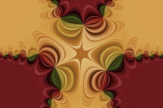 Red, yellow, green curved lines with small star inside, abstract decorative background, seamless pattern