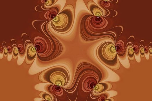 Brown, orange and yellow curved lines with kaleidoscopic effect, abstract fantasy background, seamless pattern