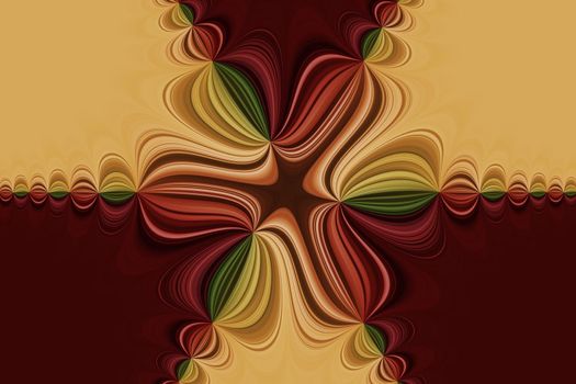 Red, orange, yellow, green bright curved lines in flower shape, abstract fantasy background, seamless pattern