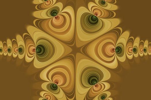 Yellow, brown and green curved lines, kaleidoscopic effect, fantasy background