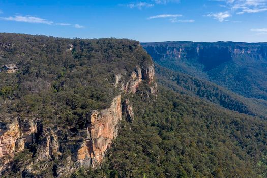 Aerial view of The Grand Canyon near the township of Medlow Bath in The Blue Mountains in regional New South Wales in Australia