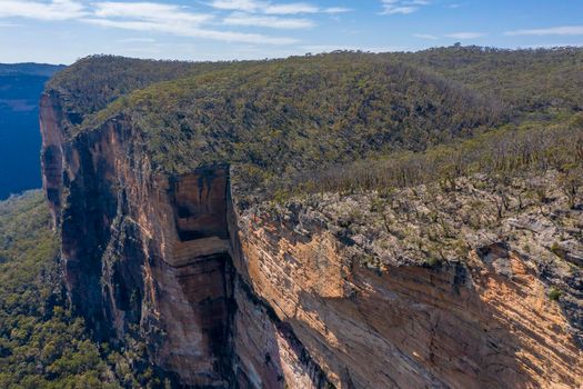 Aerial view of The Grand Canyon near the township of Medlow Bath in The Blue Mountains in regional New South Wales in Australia