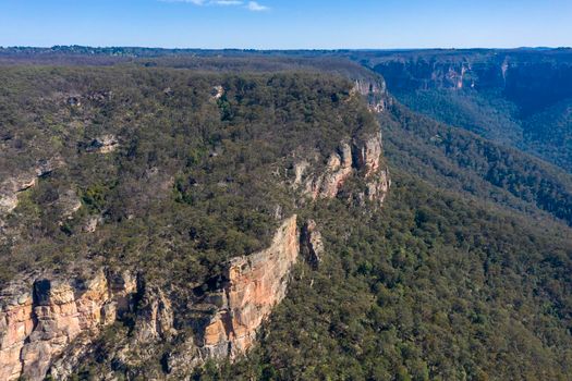 Aerial view of The Grand Canyon near the township of Medlow Bath in The Blue Mountains in regional New South Wales in Australia