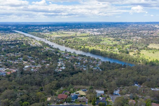 Aerial view of the township of Lapstone in regional New South Wales in Australia