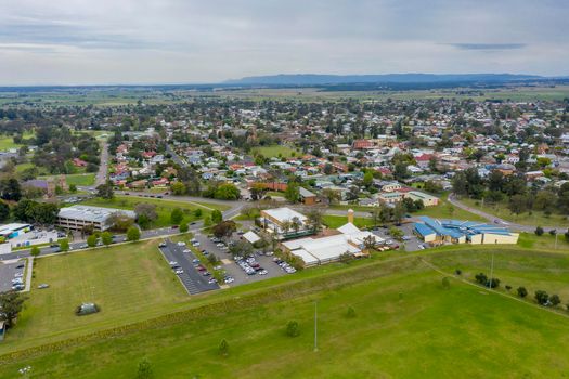 Aerial view of the township of Singleton in the Hunter Valley in regional New South Wales in Australia