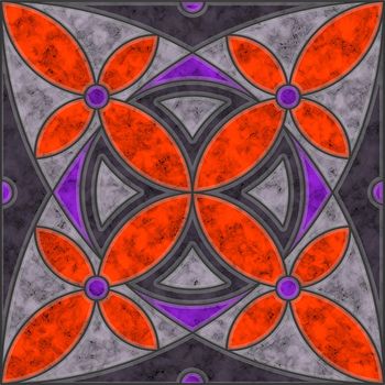 Orange, violet and grey marble tile with flower and circle pattern