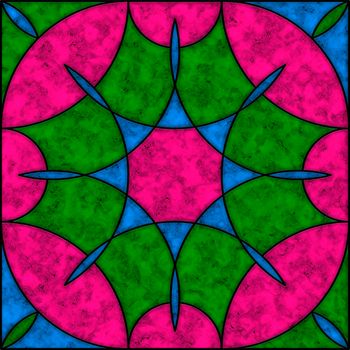 Pink, green and blue marble tile with round geometric pattern