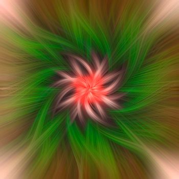 Brown, pink, green and red twisted lines with fiber effect, flower shape. Abstract background