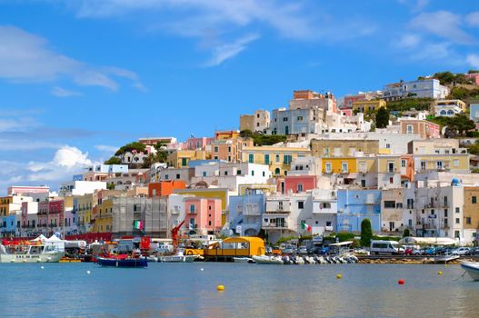 Colorful houses on the harbor of Ponza, Italy