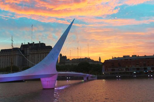 The Puente de la Mujer ("Bridge of Women"), a modern design pedestrian bridge in Buenos Aires, Argentina.