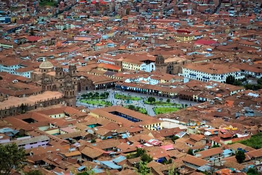 Main square of Cusco, Peru, as seen from the Sacsayhuaman ruins.