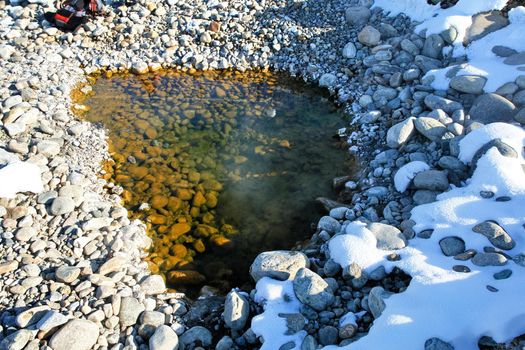 Hot puddle of water of the thermal spring.