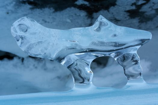 Pieces of frozen ice on the baikal. Broken ice.