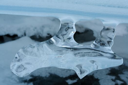 Pieces of frozen ice on the baikal. Broken ice.