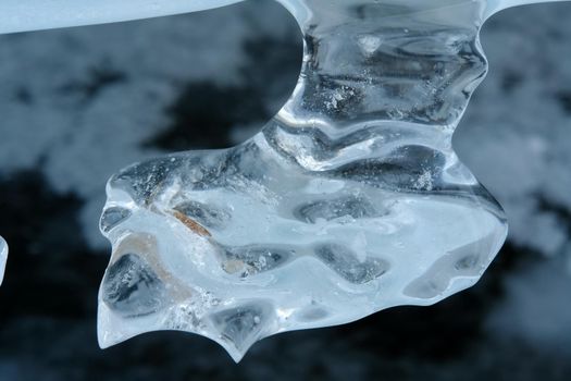 Pieces of frozen ice on the baikal. Broken ice.