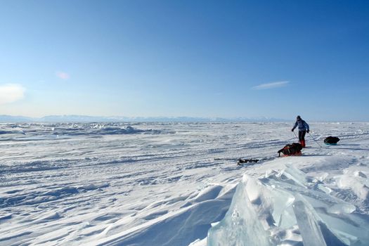 ski slope on the shore of Lake Baikal. Ski track.