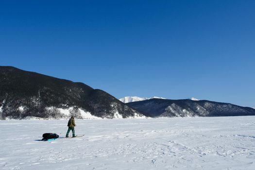 ski slope on the shore of Lake Baikal. Ski track.