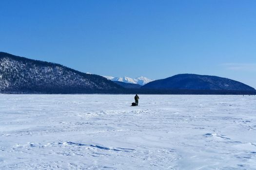 ski slope on the shore of Lake Baikal. Ski track.